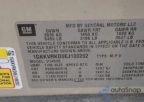 2014 GMC Acadia Slt-1 from USA, damaged, VIN 1GKKVRKD0EJ100202